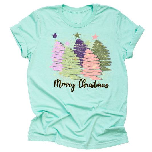 Christmas Pastel Swirl Trees Graphic Shirt