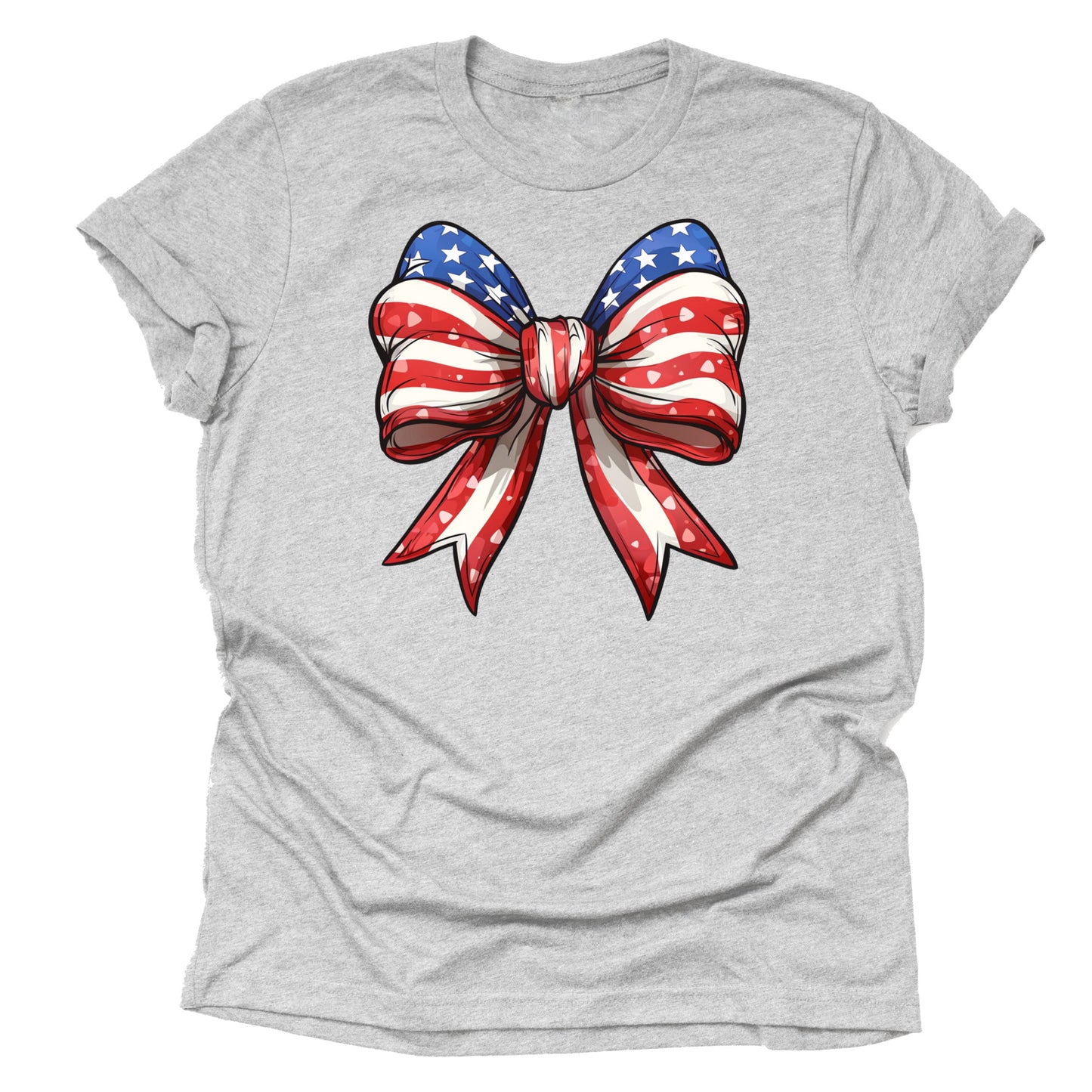 Patriotic big bow American flag printed graphic tee shirt
