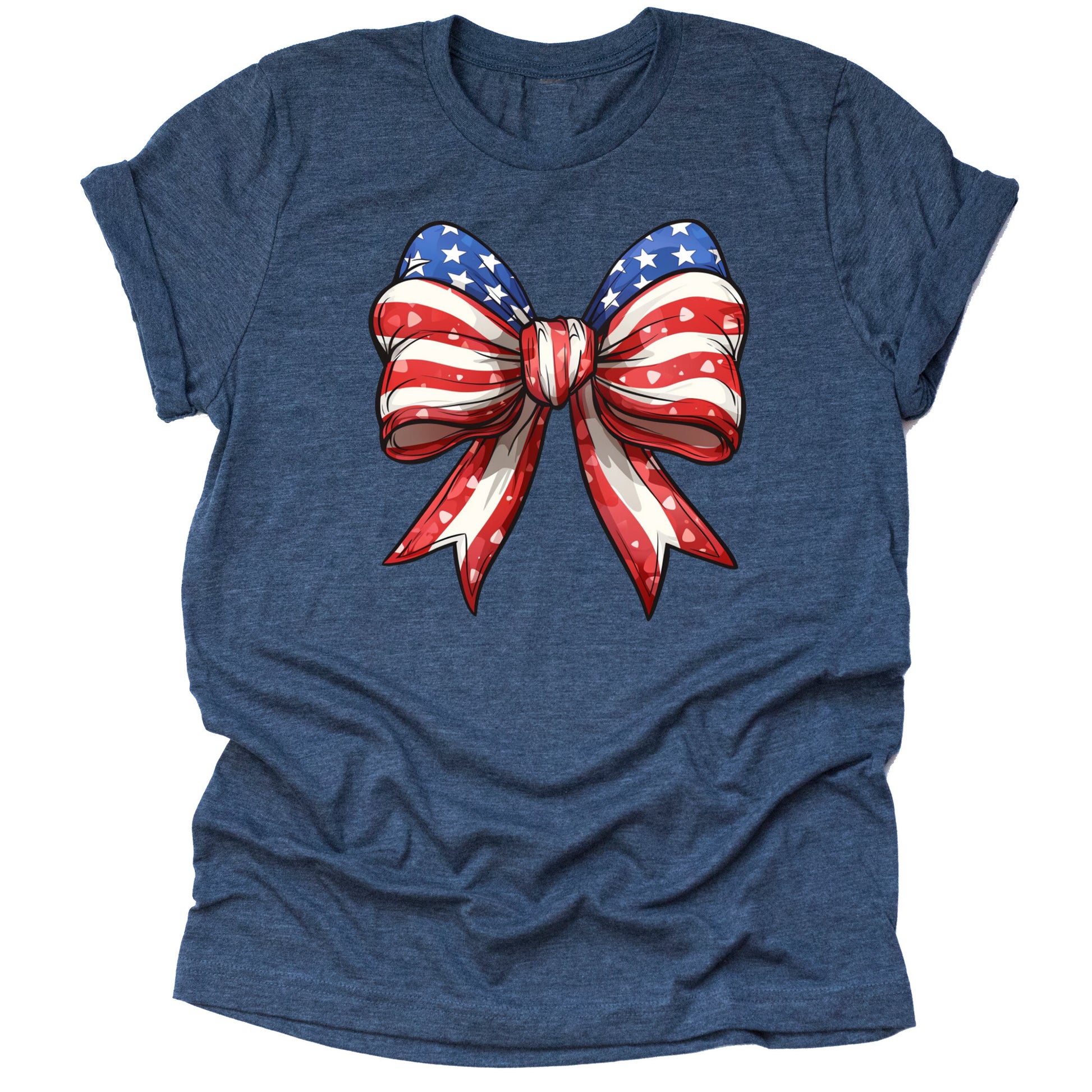 Patriotic big bow American flag printed graphic tee shirt