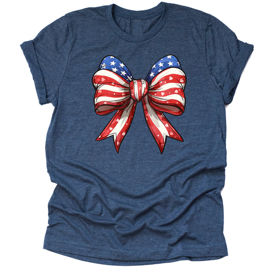 Patriotic big bow American flag printed graphic tee shirt