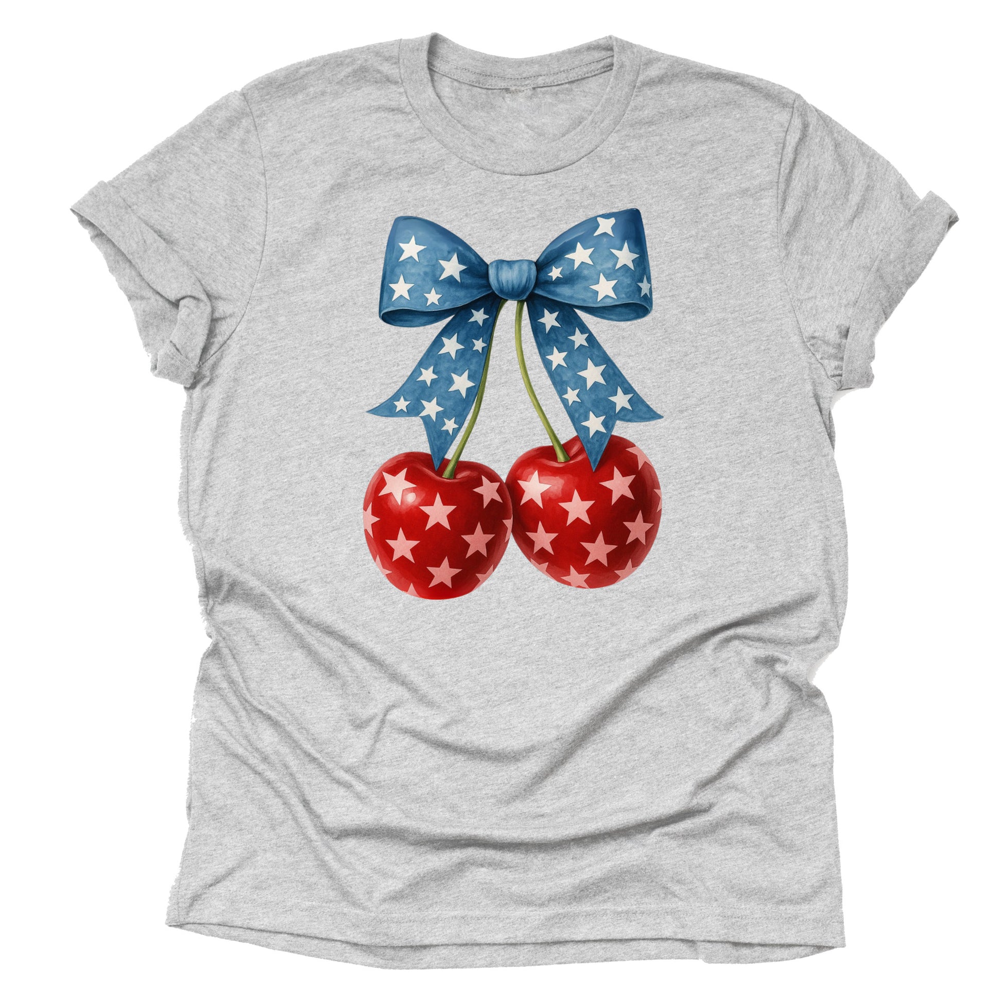 Patriotic cherries American flag printed graphic tee shirt