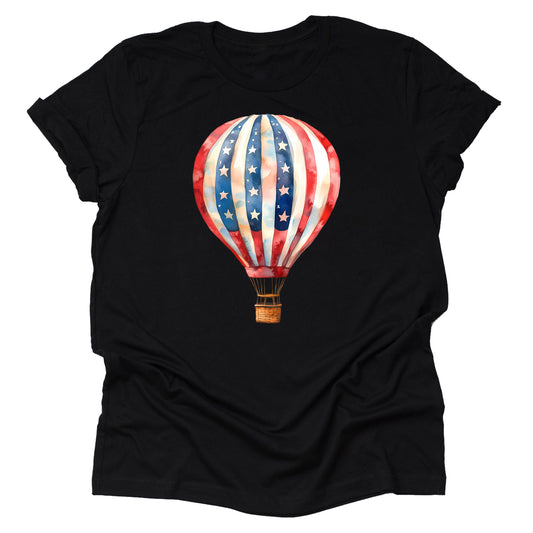 Patriotic hot air balloon American flag printed graphic tee shirt