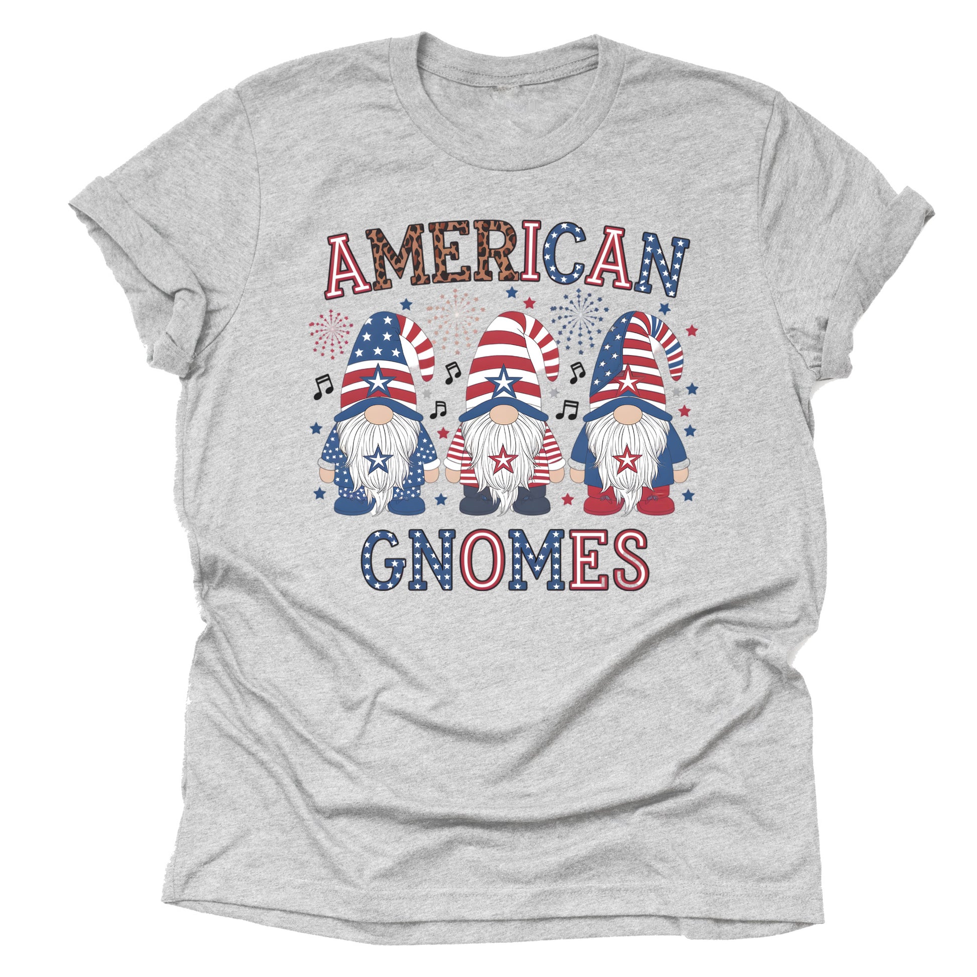 Patriotic USA gnomes American flag printed graphic tee shirt