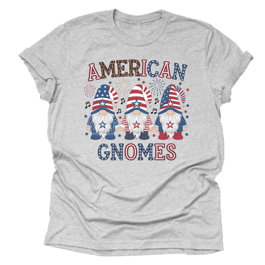 Patriotic USA gnomes American flag printed graphic tee shirt