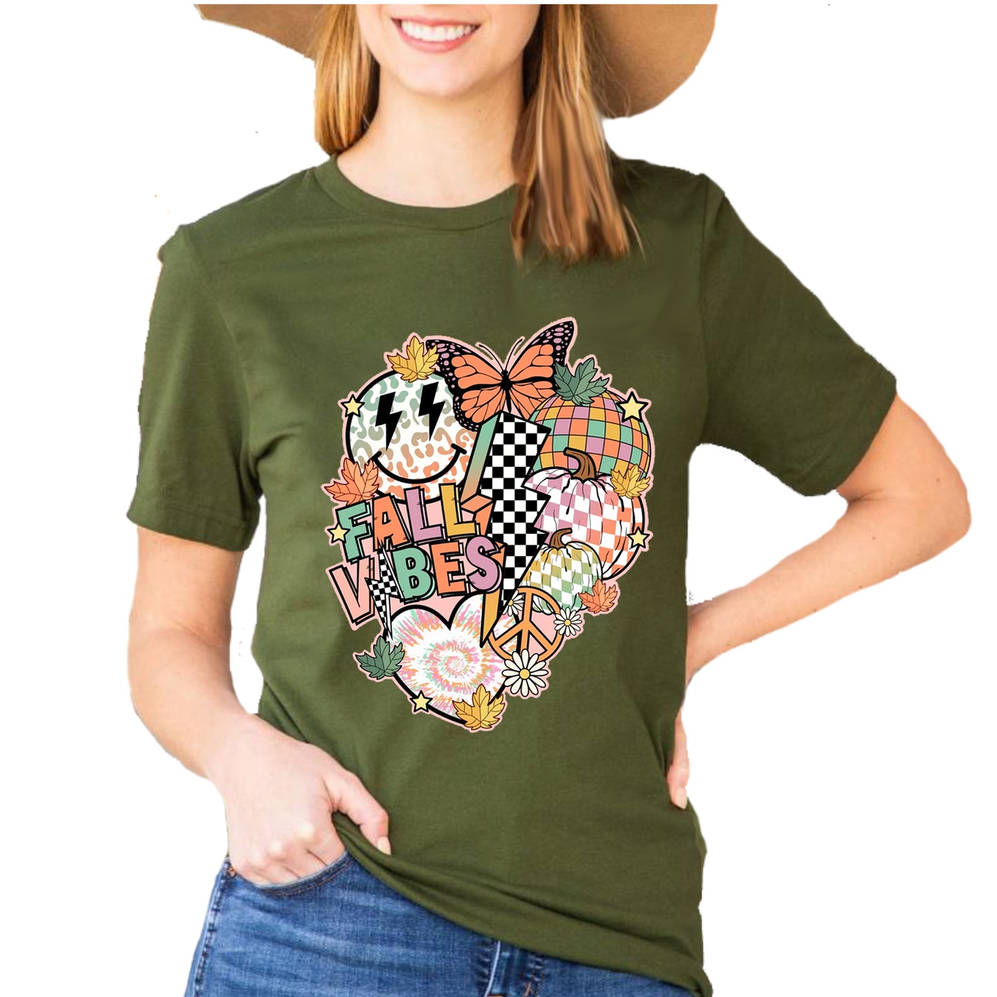Retro Fall Smile Face Pumpkin Shirt - Casual Autumn Tee