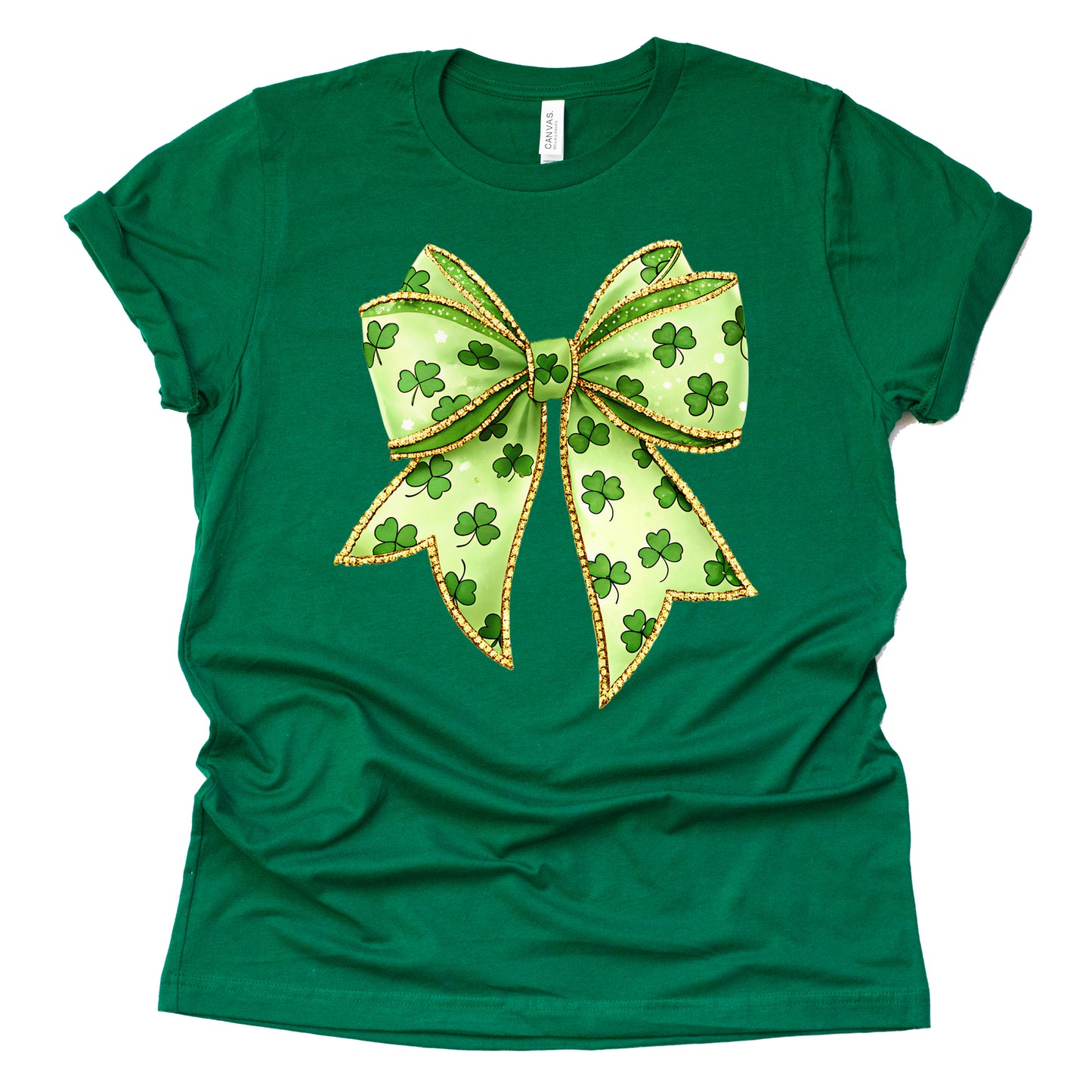Shamrock bow printed shirt with clover design for St Patrick’s Day