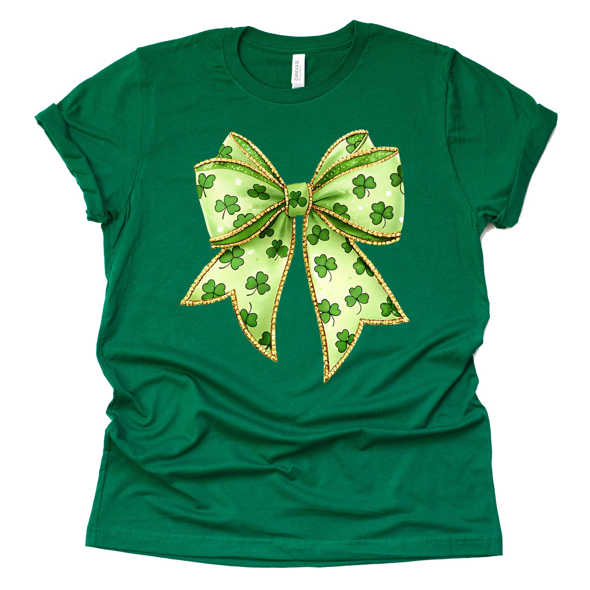 Shamrock bow printed shirt with clover design for St Patrick’s Day