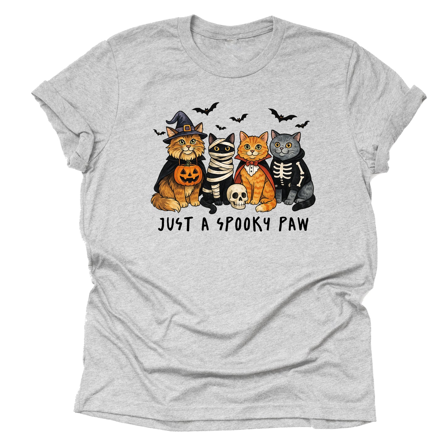 Spooky Paws cute cats costumes Halloween printed graphic shirt tee