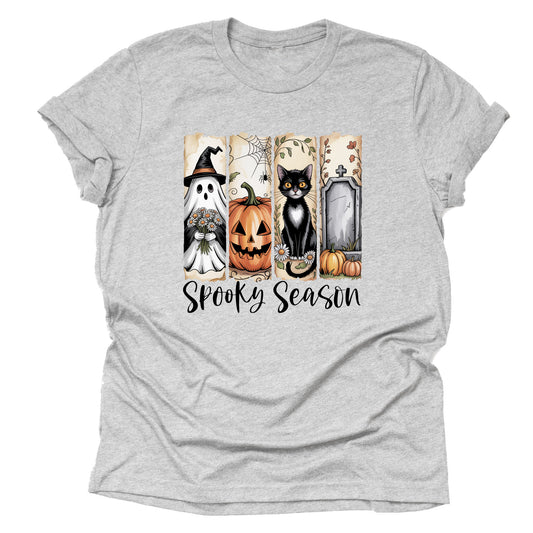 Spooky Season ghost black cat Halloween printed graphic tee shirt