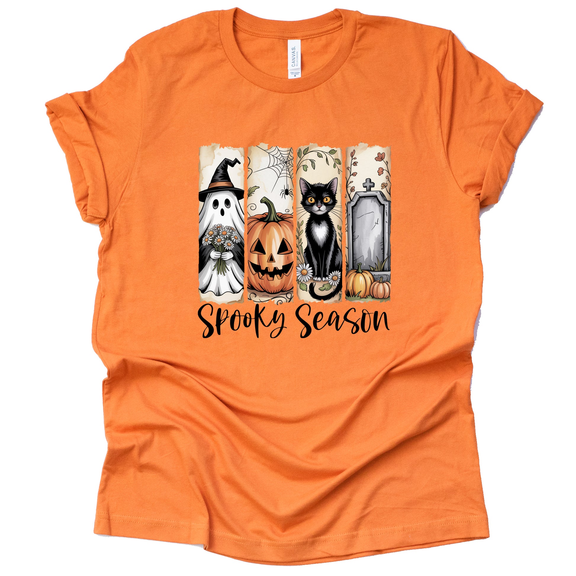 Spooky Season ghost black cat Halloween printed graphic tee shirt