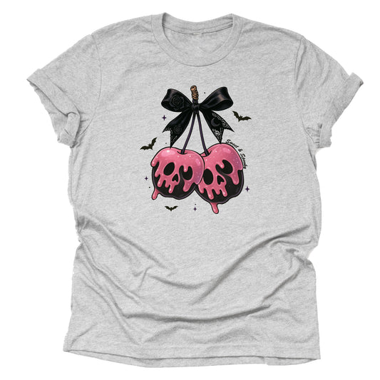 Halloween skull cherries creepy cute printed graphic shirt tee with spooky gothic design