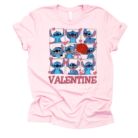 Valentine Stitch Graphic Shirt - Casual Short Sleeve Top