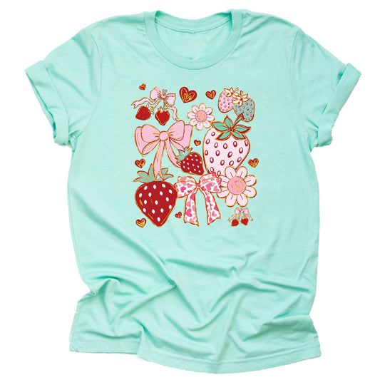 Strawberry Bows Floral Short Sleeve T-Shirt