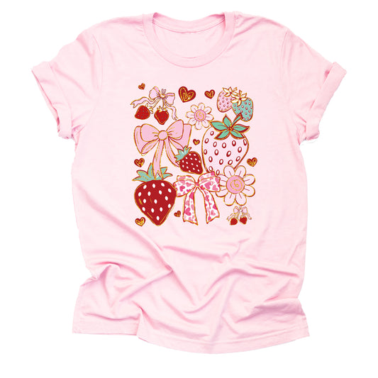 Strawberry Bows Floral Short Sleeve T-Shirt