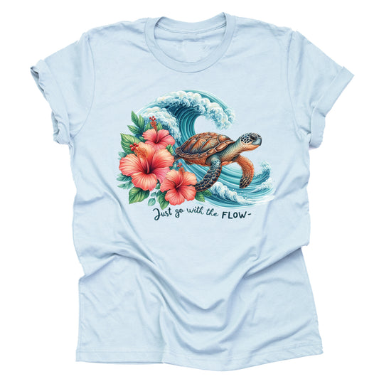 Summer Sea Turtle Waves Flowers Casual T-Shirt