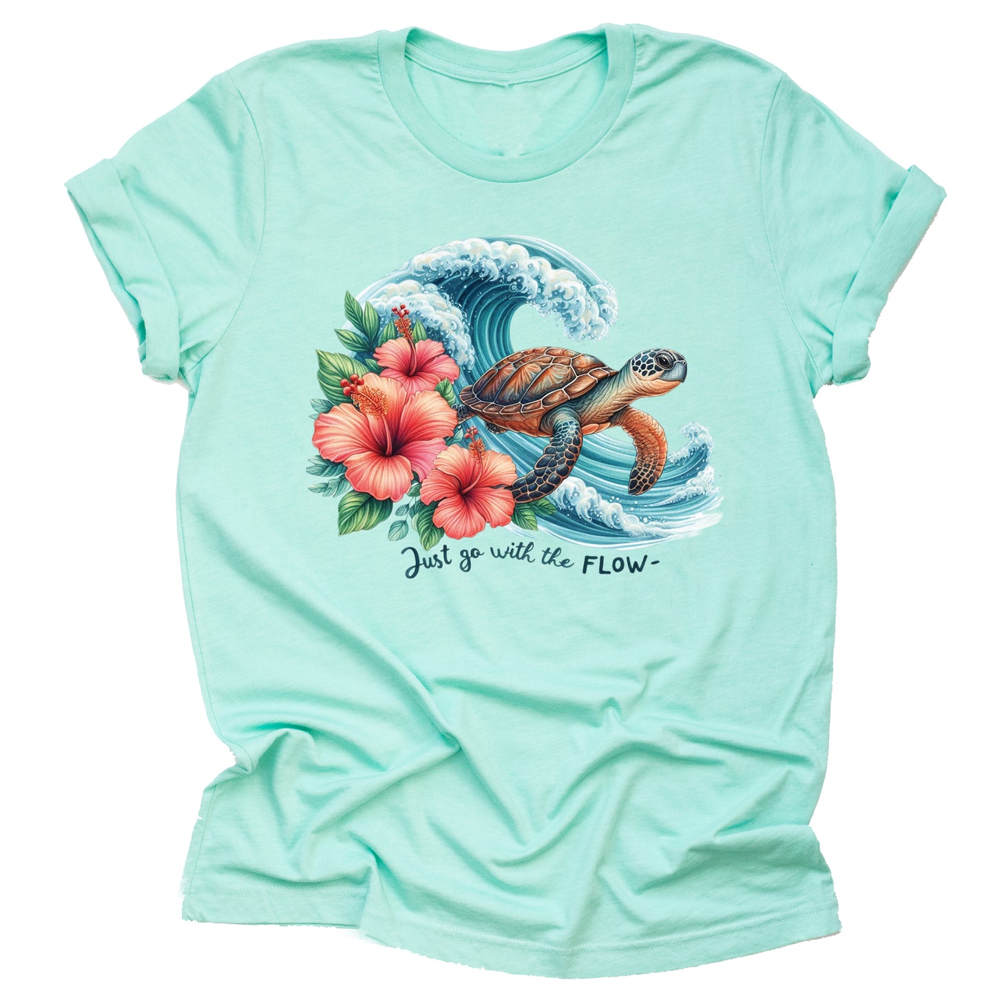 Summer Sea Turtle Waves Flowers Casual T-Shirt
