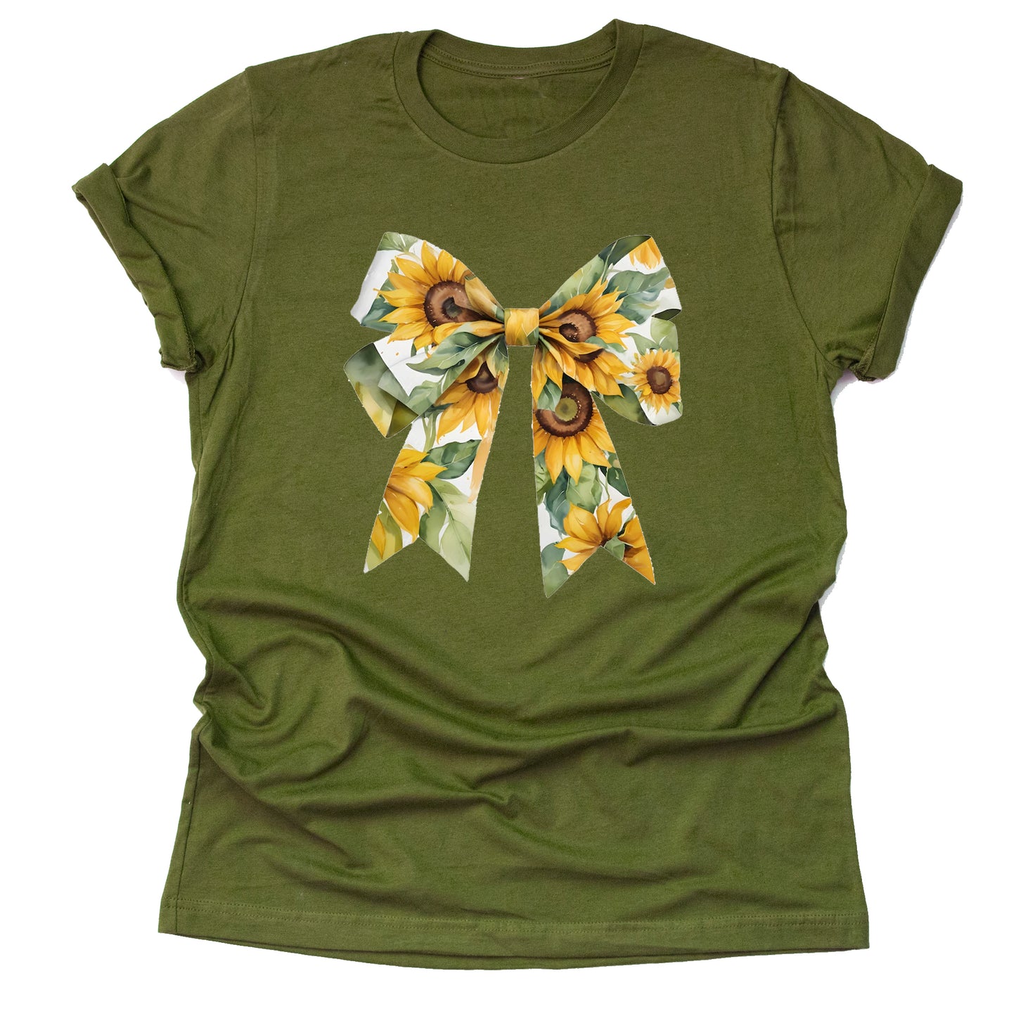 Autumn Sunflower Bow T-Shirt Cute Casual Graphic Tee