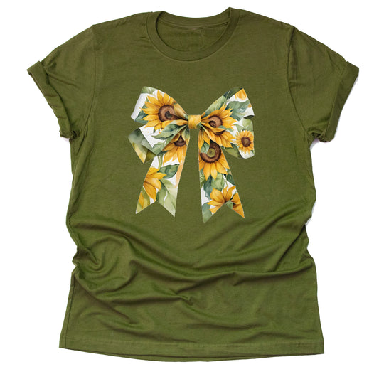 Autumn Sunflower Bow T-Shirt Cute Casual Graphic Tee