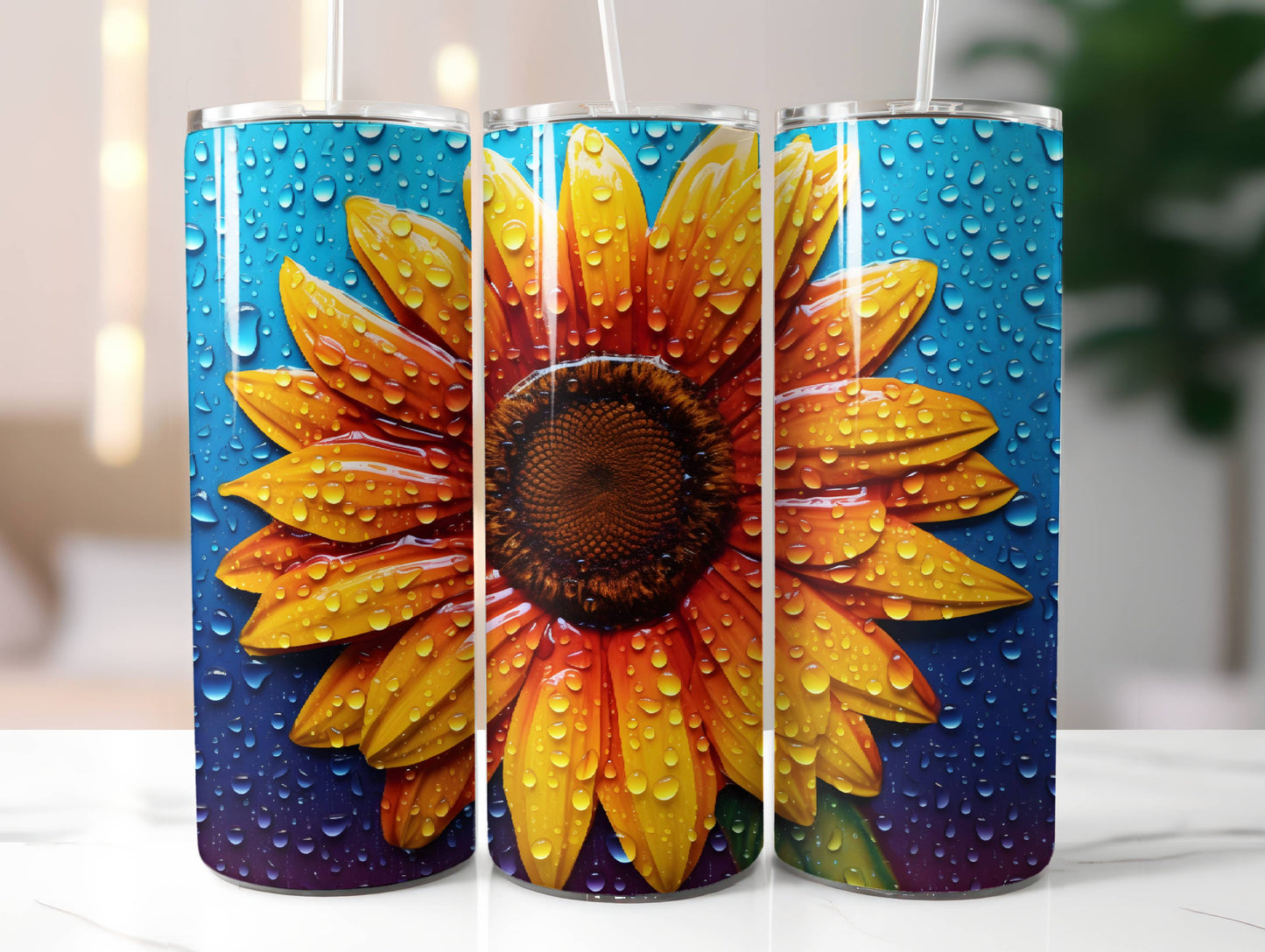 Sunflower Dew Drops Insulated Tumbler | Stylish Travel Mug