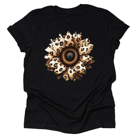Autumn Leopard Sunflower T-Shirt - Cute Graphic Tee