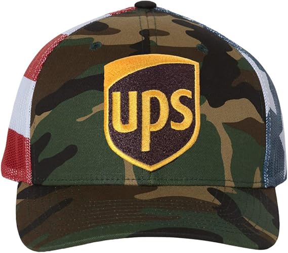 UPS camo American flag hat with embroidered patch for delivery driver uniform wear