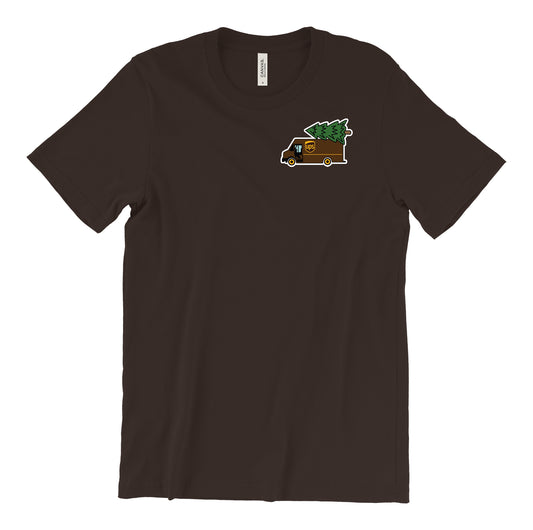 UPS delivery truck shirt with Christmas tree graphic for holiday workwear
