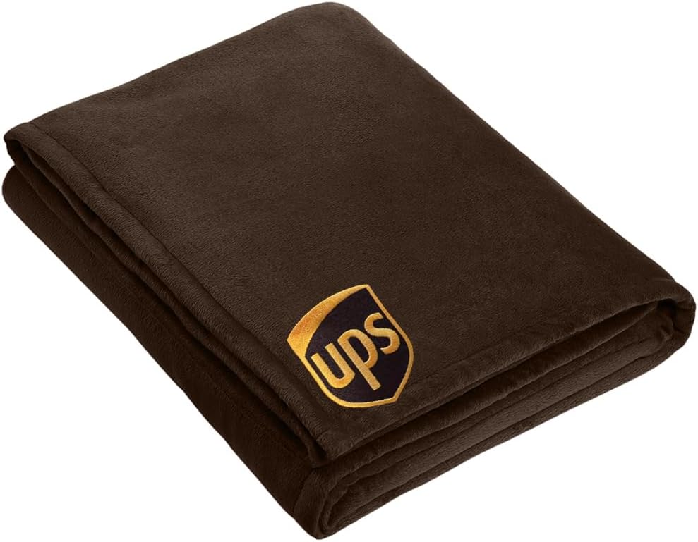 UPS fleece throw blanket with mountain lodge design