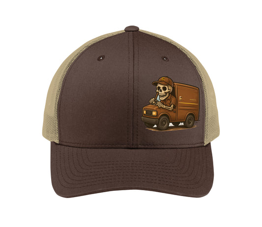 UPS skull delivery truck hat with driver graphic mesh snapback design