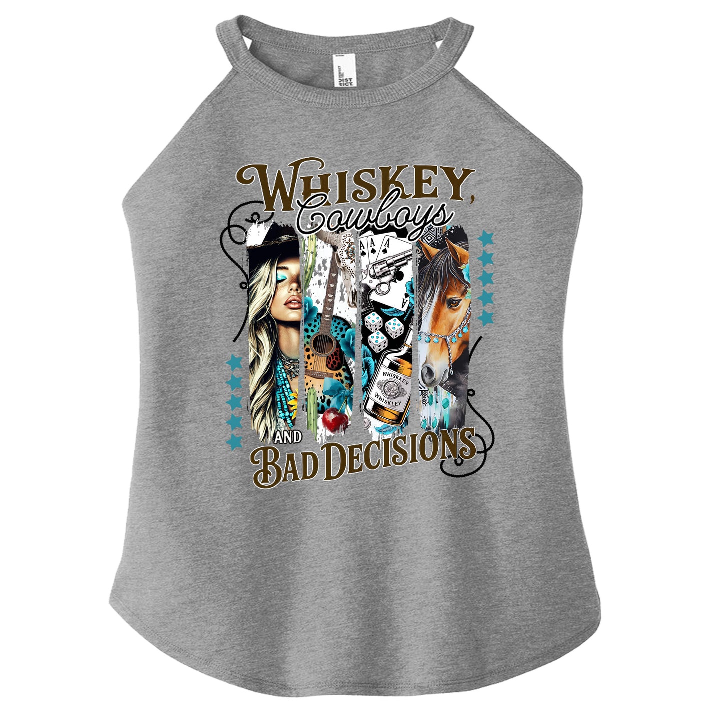 Whiskey Cowboys Bad Decisions country western printed graphic shirt tee
