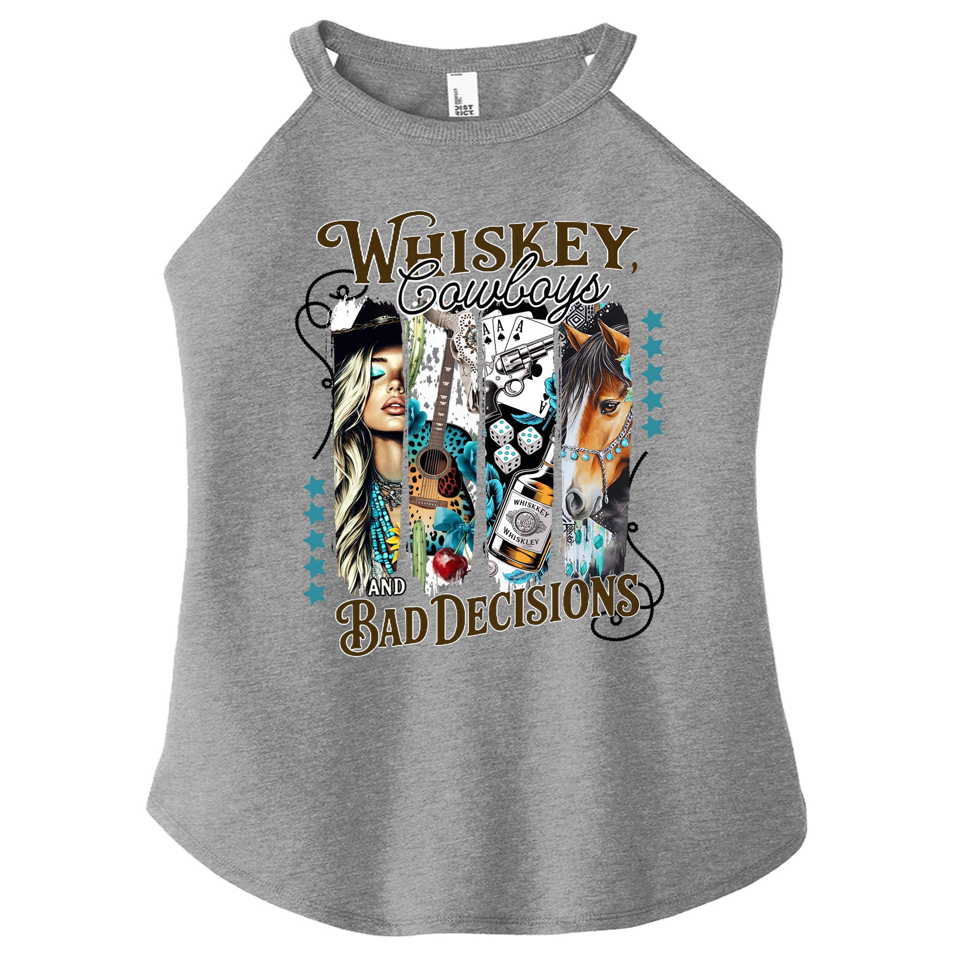 Whiskey Cowboys Bad Decisions country western printed graphic shirt tee