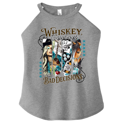 Whiskey Cowboys Bad Decisions country western printed graphic shirt tee