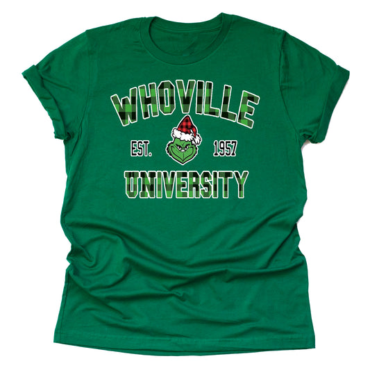 Whoville University Grinch Christmas Shirt Short Sleeve