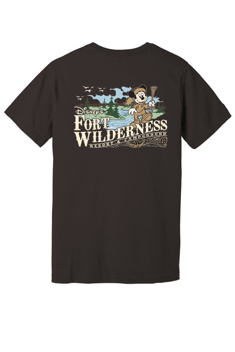 Brown wilderness adventure graphic shirt with vintage outdoor design for nature lovers