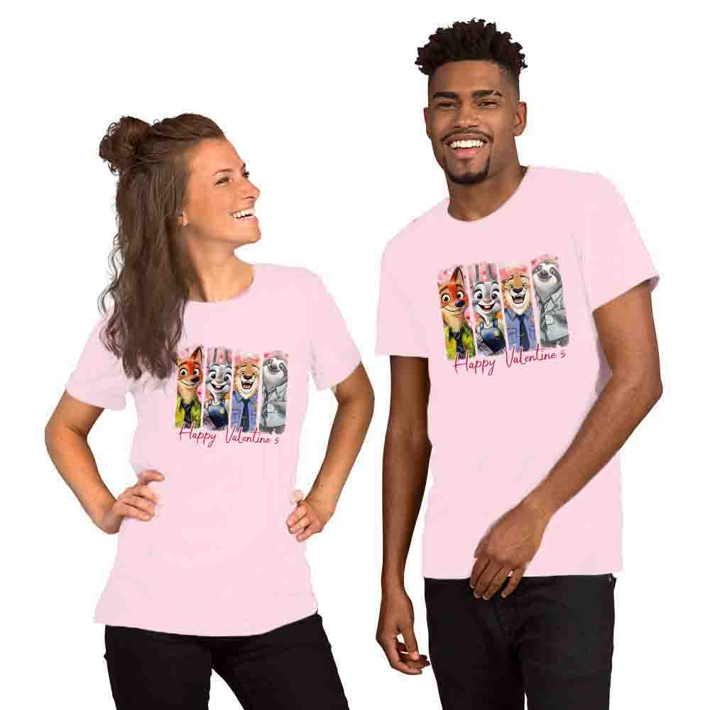 Zootopia Happy Valentine Day graphic tee with festive holiday design