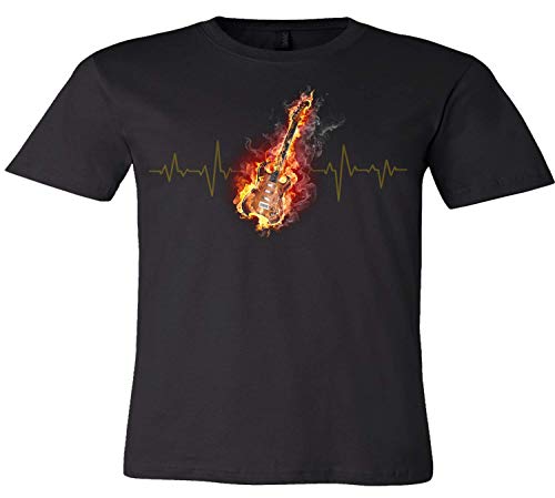 Flaming Guitar T-Shirt with Heartbeat Pulse Design