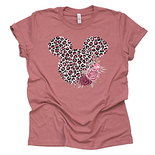Leopard Print Mickey Ears Floral Shirt for Women & Teens