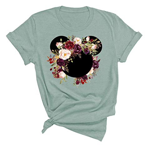 Burgundy Floral Mickey Shirt for Women – Stylish Graphic Tee
