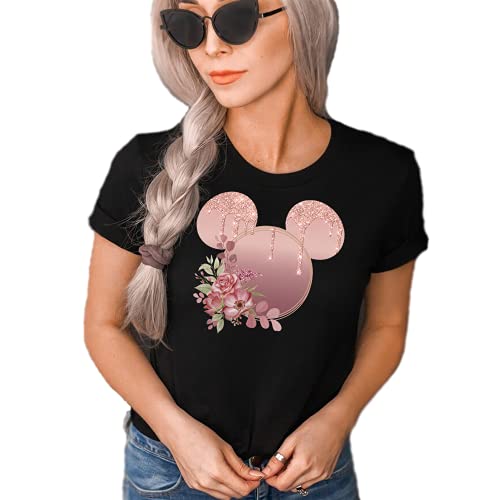 Rose Gold Mickey Ears Floral Shirt for Teens & Women