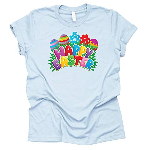 Happy Easter Graphic T-Shirt with Colorful Eggs