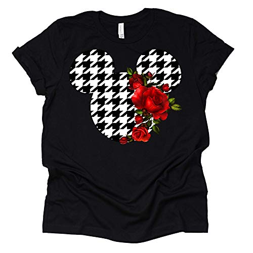 Mickey Ears Floral Houndstooth Print Shirt for Women