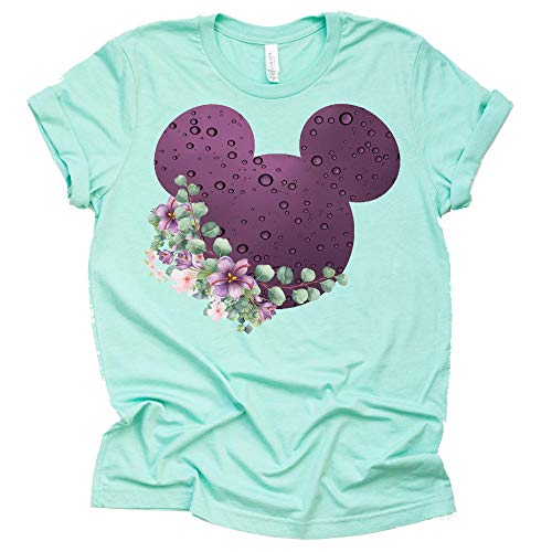 Purple Raindrop Print Mickey Ears Floral Shirt for Women