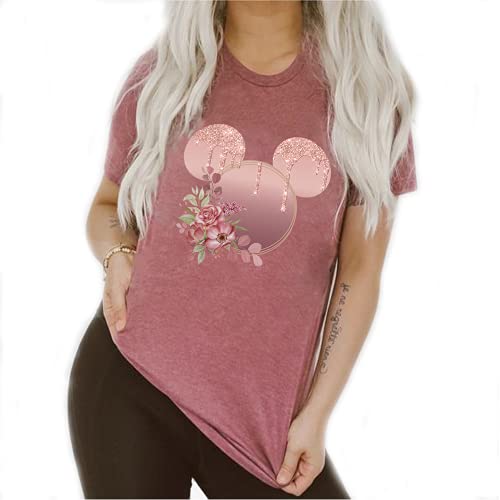 Rose Gold Mickey Ears Floral Shirt for Teens & Women