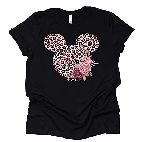 Leopard Print Mickey Ears Floral Shirt for Women & Teens
