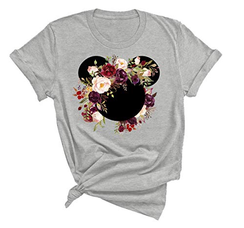 Burgundy Floral Mickey Shirt for Women – Stylish Graphic Tee