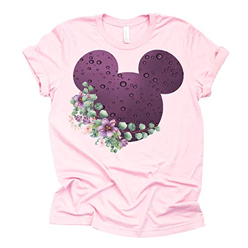 Purple Raindrop Print Mickey Ears Floral Shirt for Women