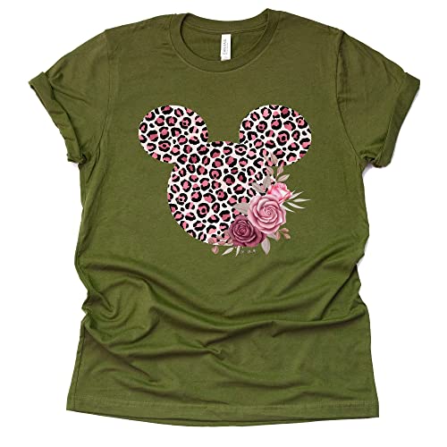Leopard Print Mickey Ears Floral Shirt for Women & Teens
