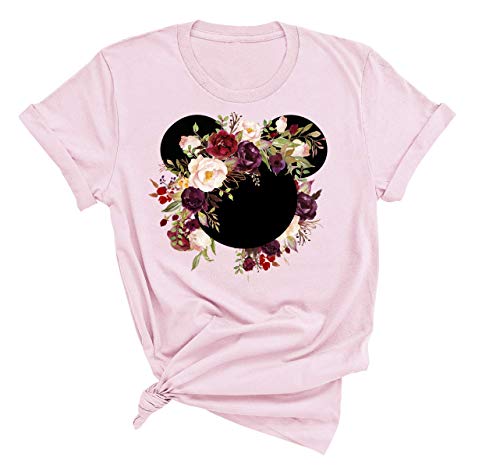 Burgundy Floral Mickey Shirt for Women – Stylish Graphic Tee