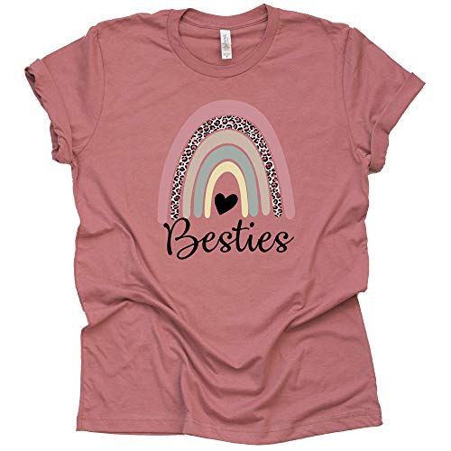 Rainbow Leopard Print Bestie Shirt – Casual Short Sleeve