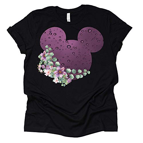 Purple Raindrop Print Mickey Ears Floral Shirt for Women