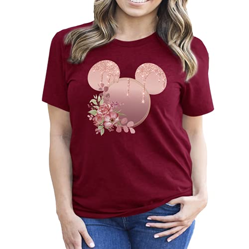 Rose Gold Mickey Ears Floral Shirt for Teens & Women